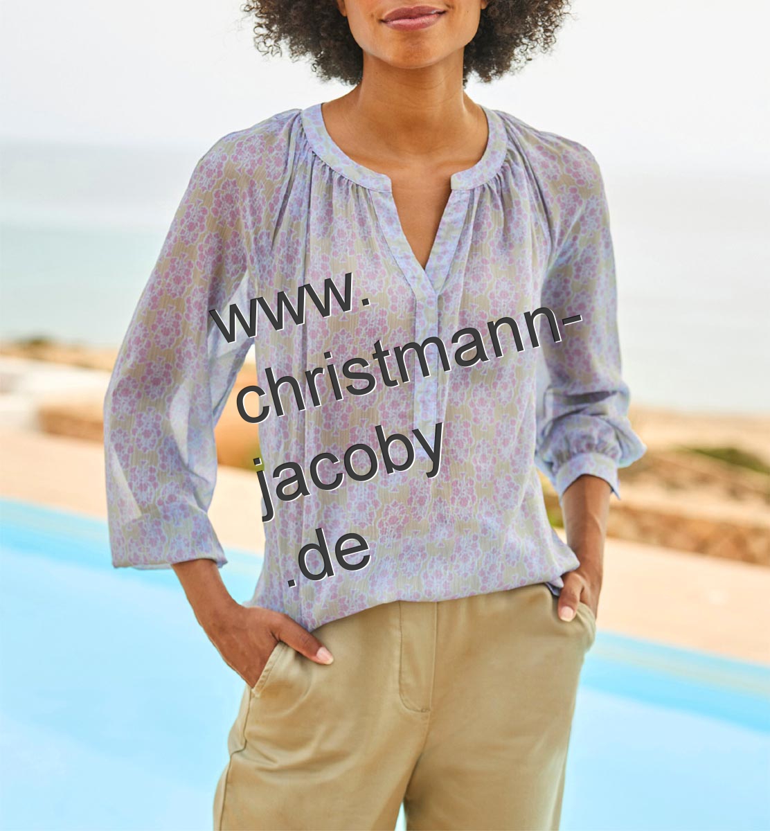 Chiffon-Druckbluse, schlamm-lavendel