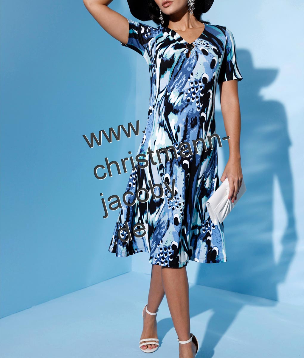 Lyocell-Jersey-Druckkleid, blau-gemustert