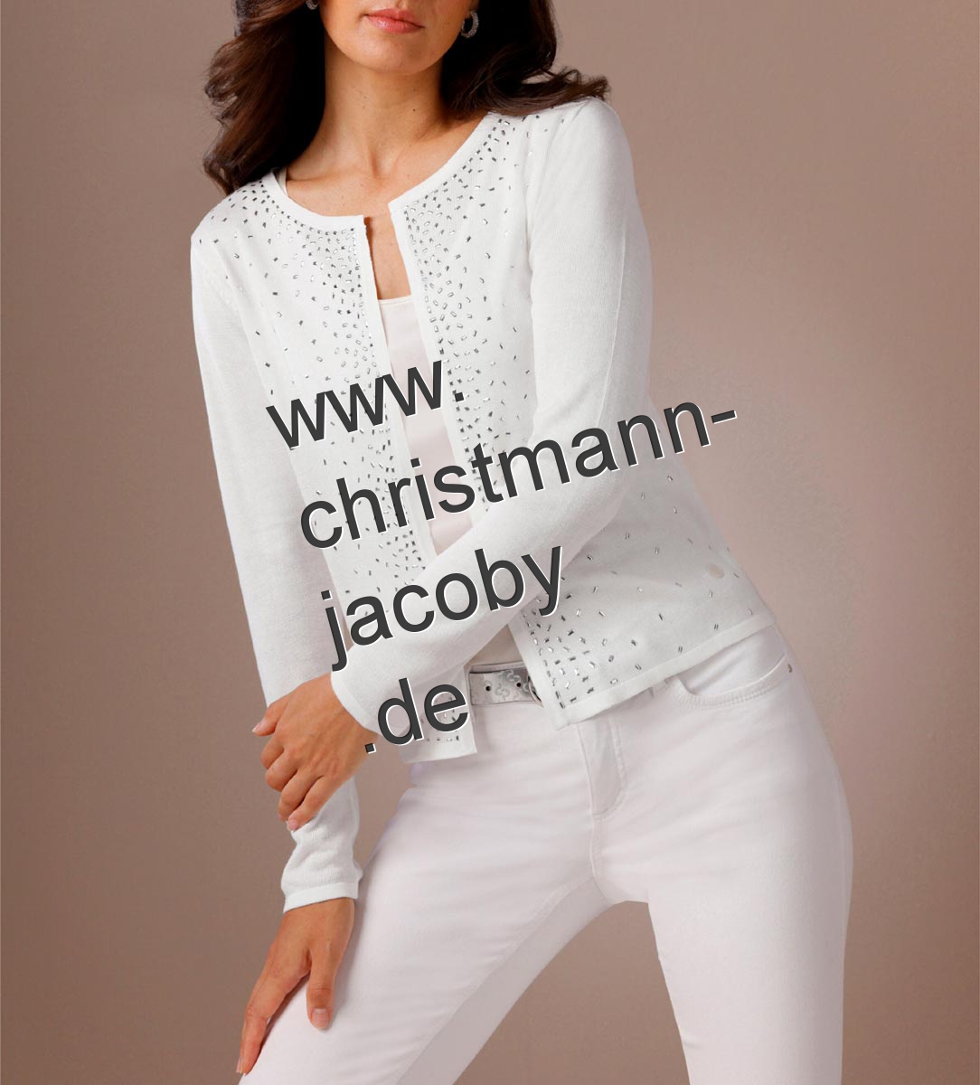 Lyocell-Mix-Strickjacke m. Glitzersteinchen, ecru
