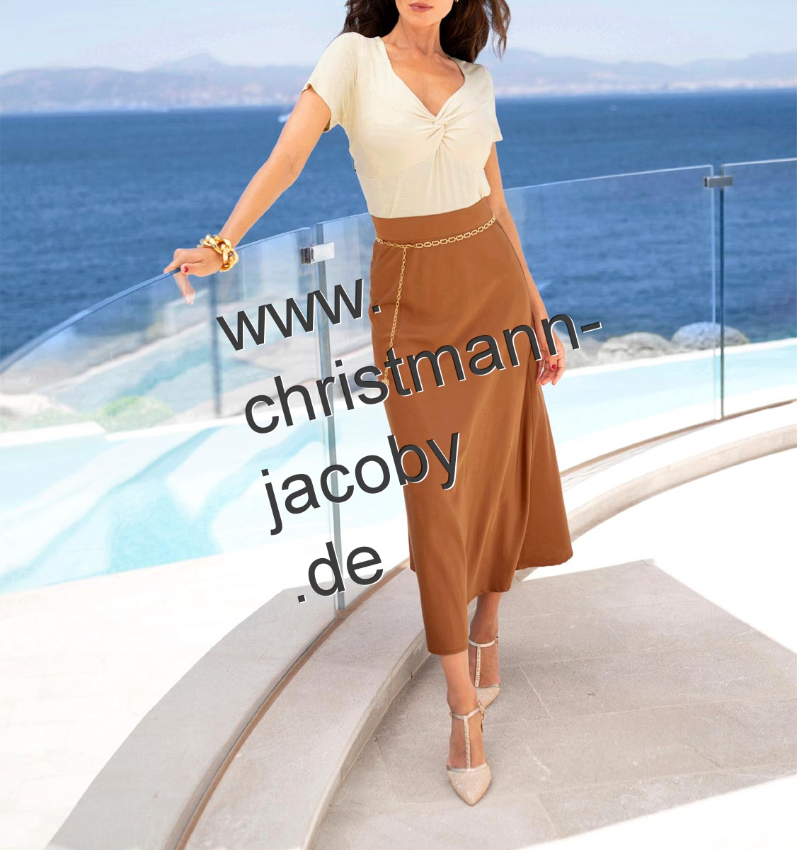 Satin-Stretchrock, cognac