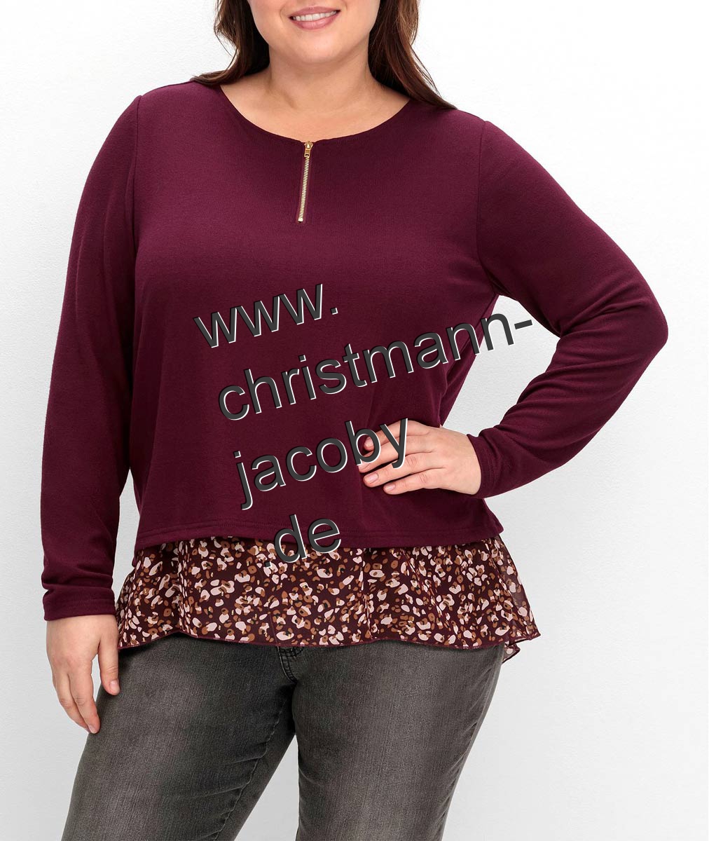 2-in-1 Shirt m. Chiffonfutter, weinrot