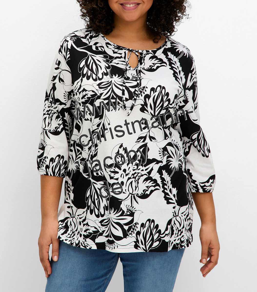 3/4-Arm-Shirt-Tunika, ecru-schwarz