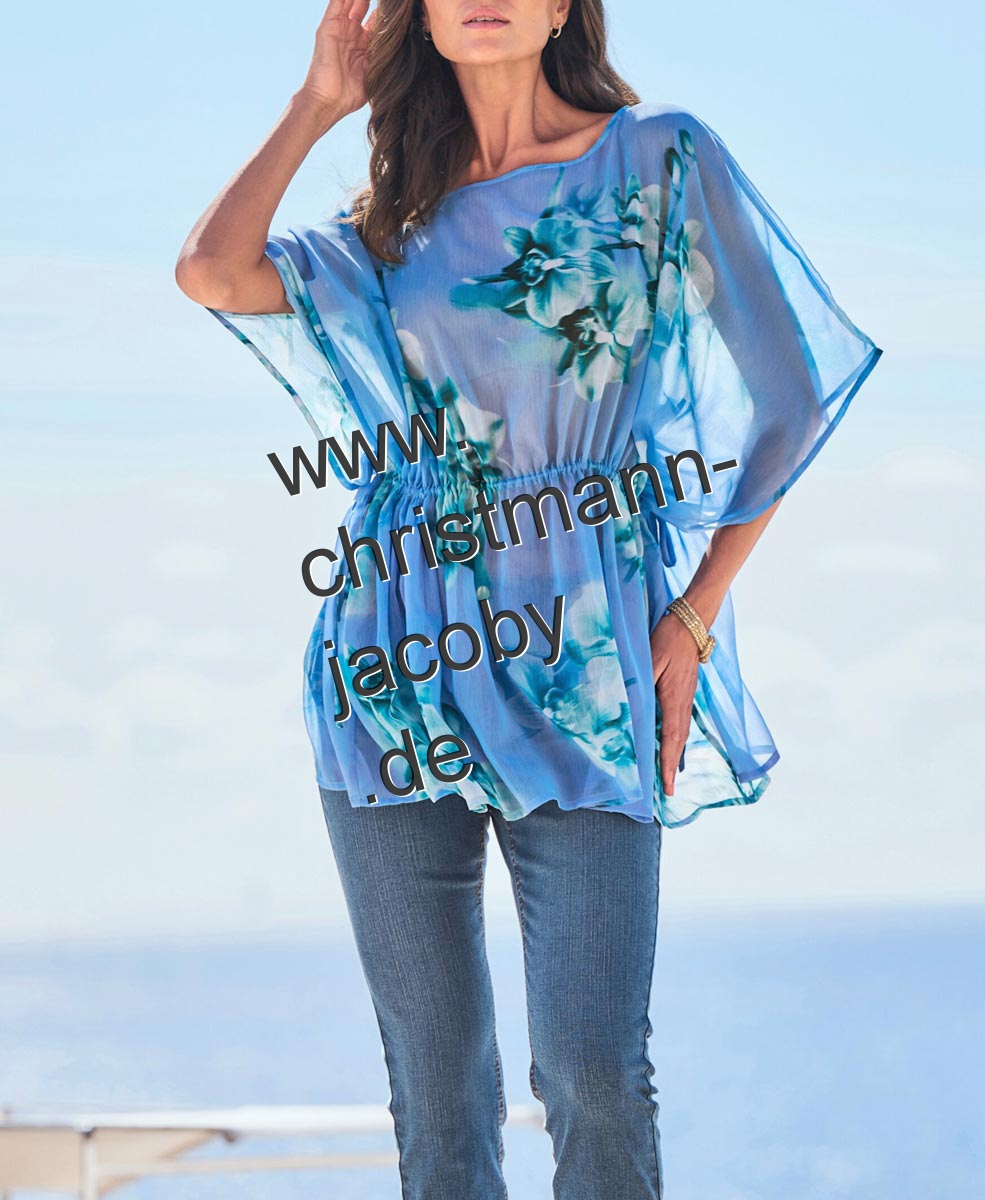 Chiffon-Tunika, himmelblau-blaugrün-bedruckt