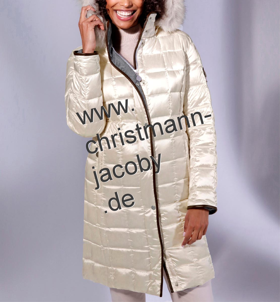 Daunen-Steppmantel m. Kapuze, ecru