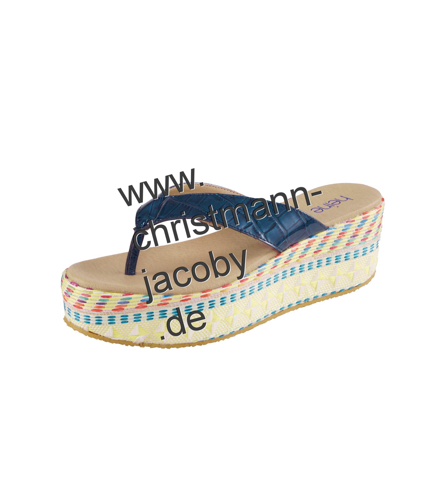 Rind-Lackleder-Pantolette, blau-beige-gelb