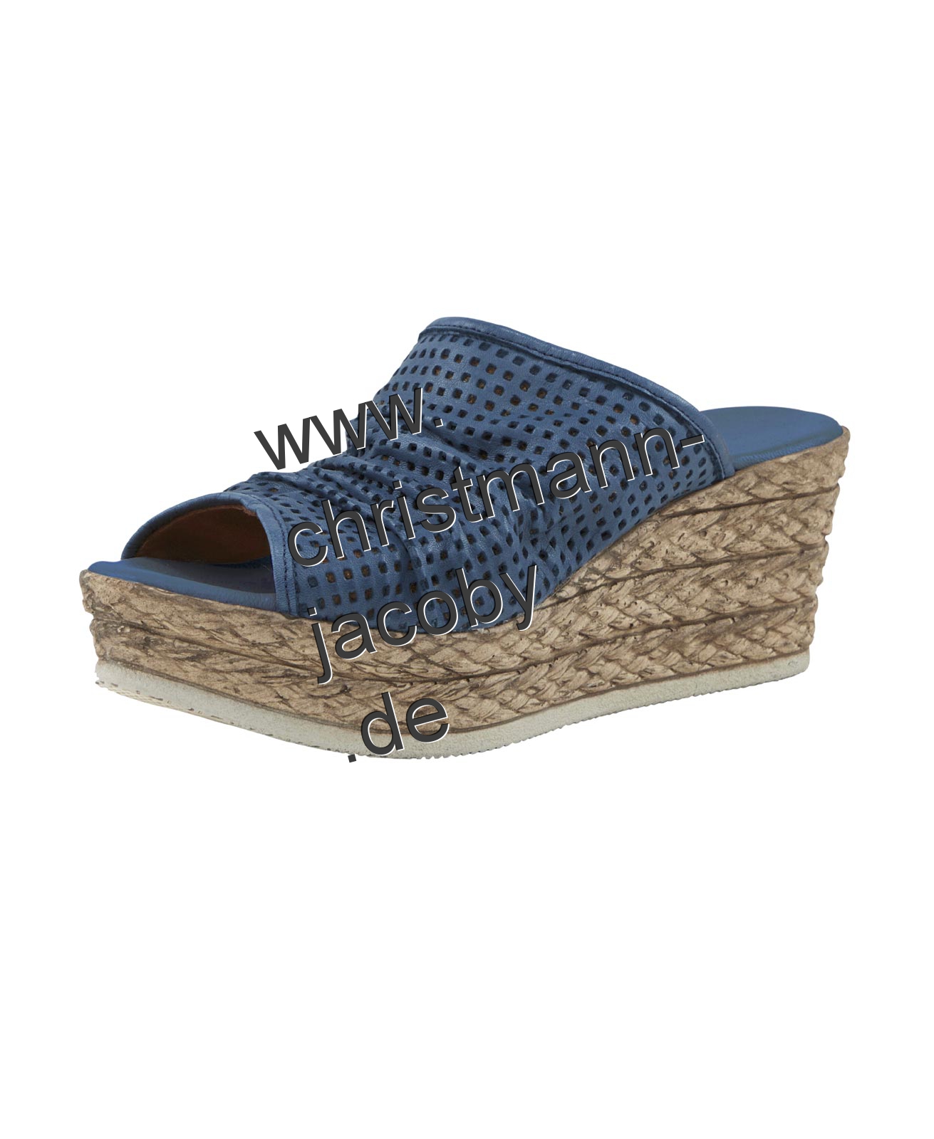 Nappaleder-Pantolette m. Lochmuster, jeansblau