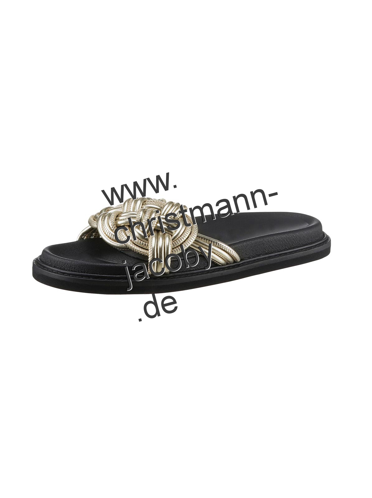 Flechtoptik-Pantolette im Metallic-Look, schwarz-goldfarben