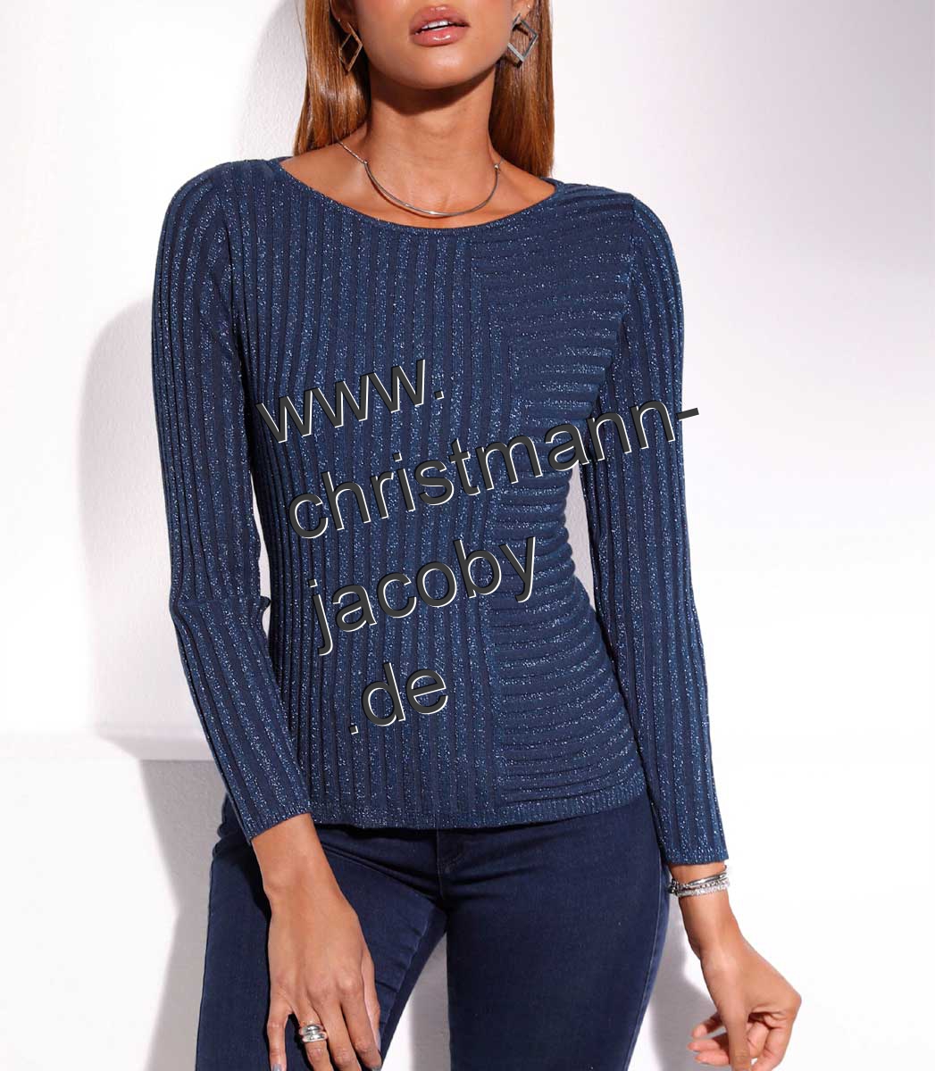 Rippenstrick-Pullover in Matt-Glanz-Optik, dunkelblau
