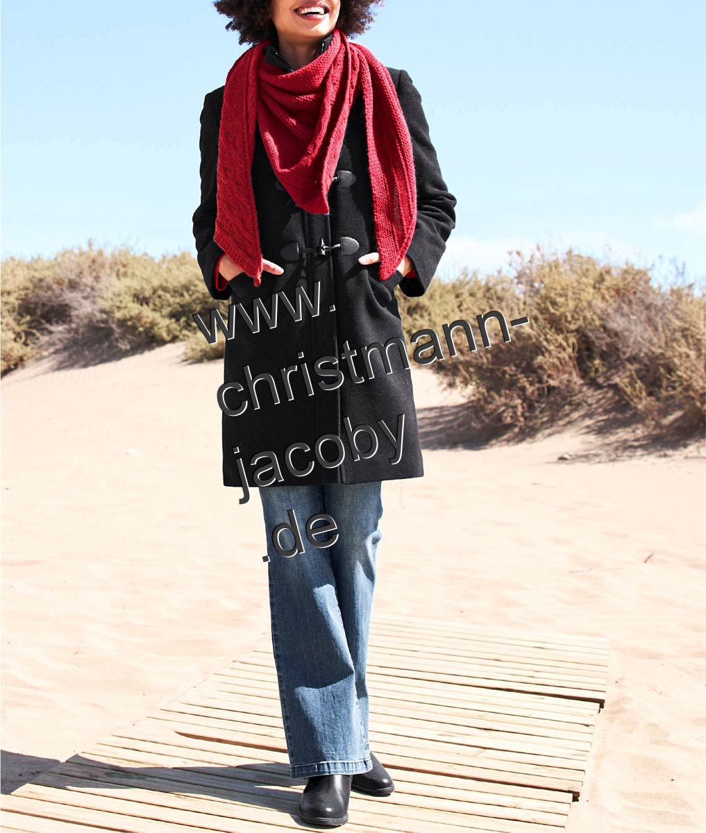 Dufflecoat m. Lederimitat-Details, schwarz