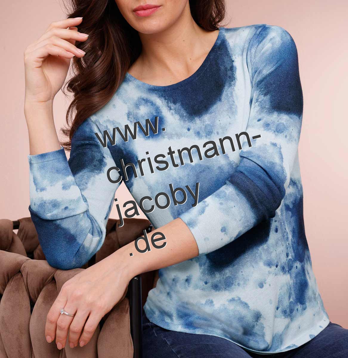 Lyocell-Merino-Pullover, hellblau-marine-bedruckt