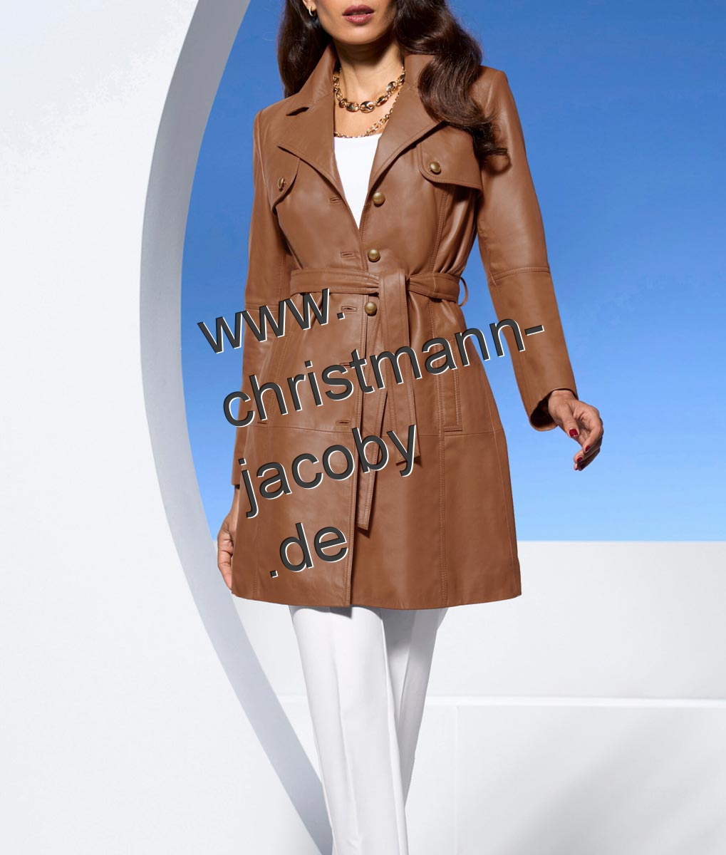 Lammnappa-Ledermantel in Trenchcoat-Optik, cognac