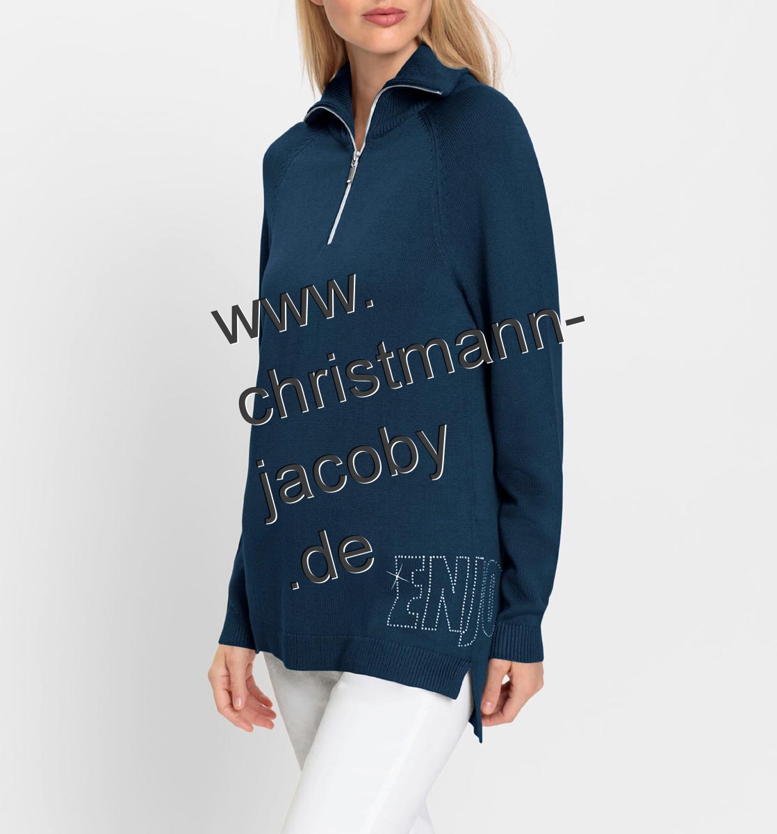 Troyer-Pullover m. Glitzersteinen, d.blau