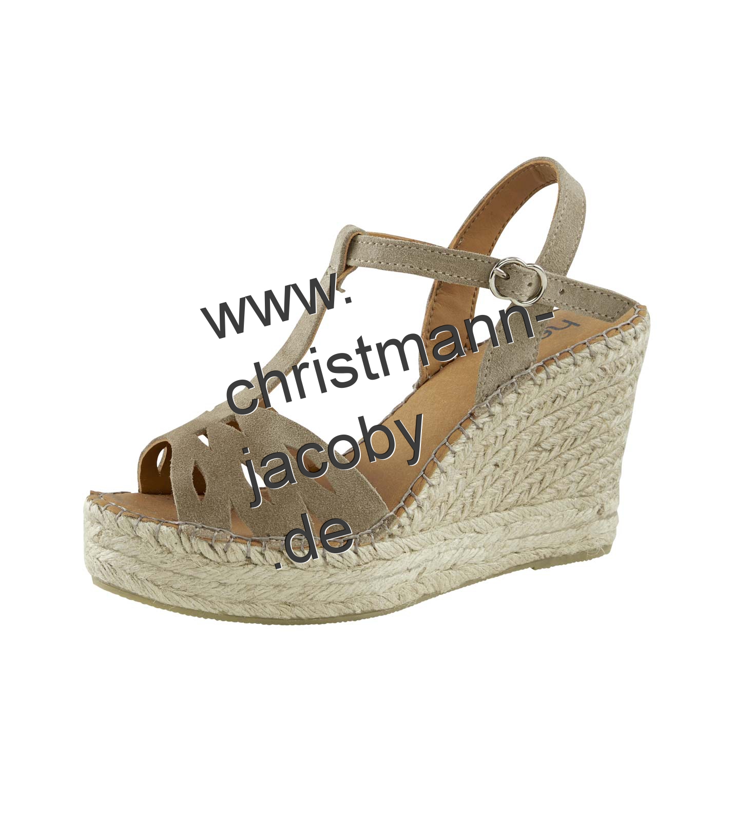 Rind-Veloursleder-Keilsandalette, beige
